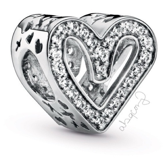 EUC Pandora 798692C01 Sterling Silver Sparkling Freehand Heart Charm w/ Clear CZ - Picture 1 of 16